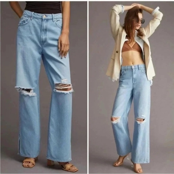 MOTHER Denim - SNACKS from Mother The Fun Dip Puddle Sliced Size 25 Mid Rise Loose Light Wash
